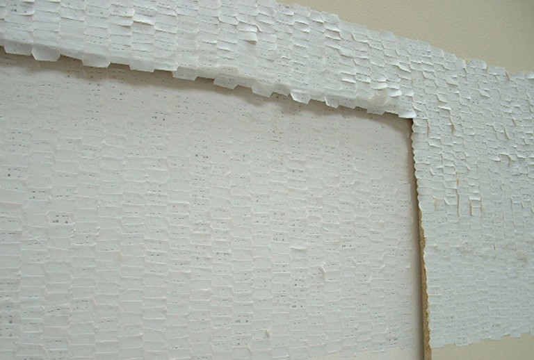 '2-7k', adhesive labels on board on wall, 161 x 244 x 14cm, 2002