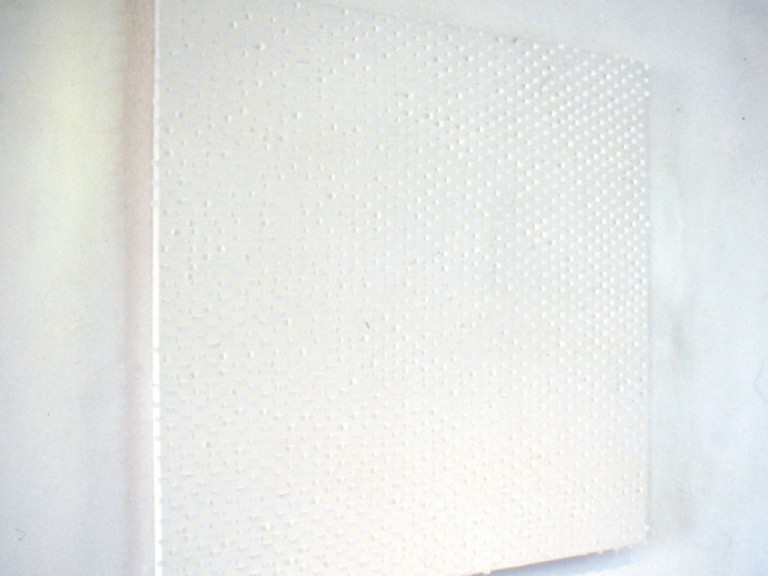 'Apli 2676 & 2677', adhesive labels & acrylic on canvas, 110 x 110cm, 2001
