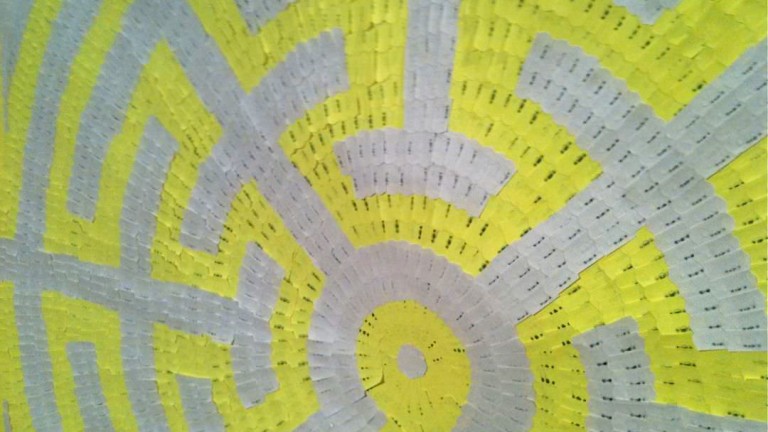 'The Manuscript Maze', (detail), adhesive labels on paper, 148 x 148 cm, 2013