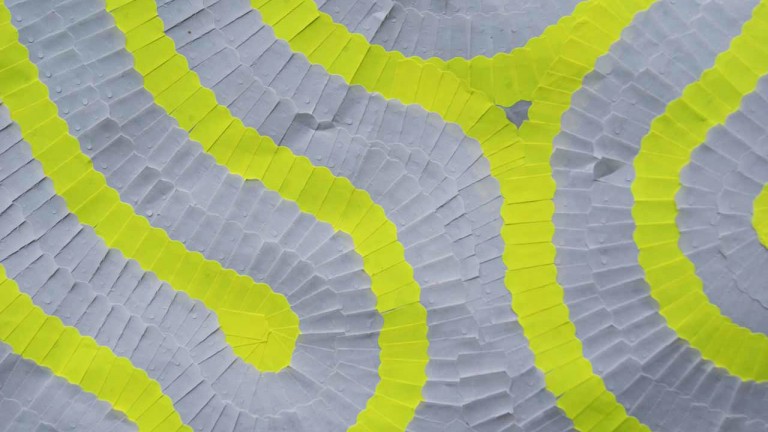 'Das Indische Labyrinth', (detail), adhesive labels, paper, fabric, 112 x 112 cm, 2013