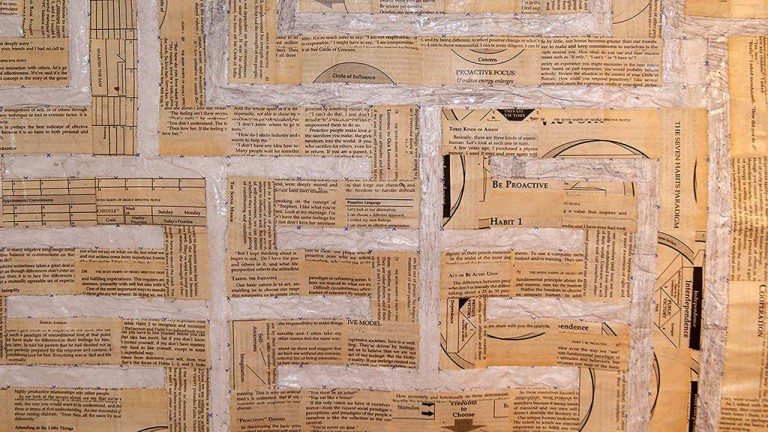 'The 7 Habits of Highly Effective People 7 Path Labyrinth' (detail), book pages on paper, 150 x 150 cm, 2013