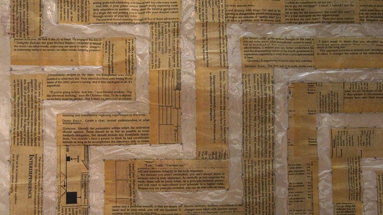 'The 7 Habits of Highly Effective People 7 Path Labyrinth' (detail), book pages on paper, 150 x 150 cm, 2013