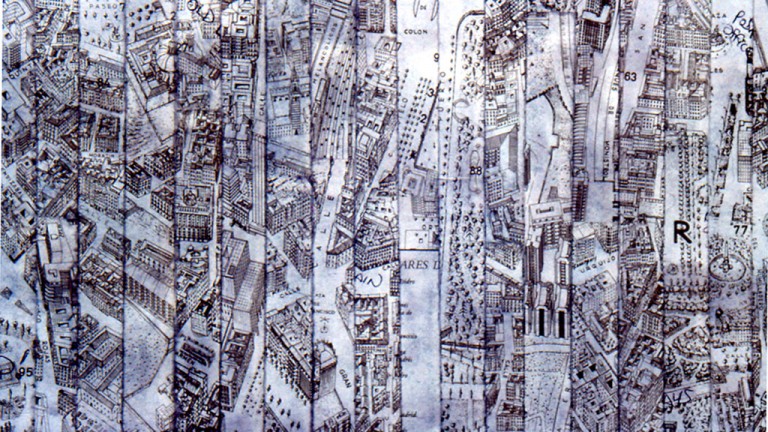 'Madrid', map pieces & stitching on paper and Indian guaze, 1999