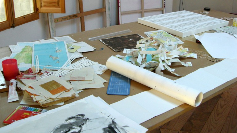 paperworks in progress in the yurt studio, Andalucia, 2009