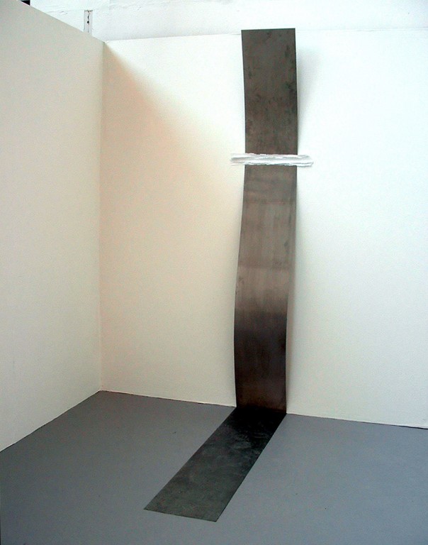 '1k', adhesive lables on stainless steel, 35 x 244 x 162cm, 2002