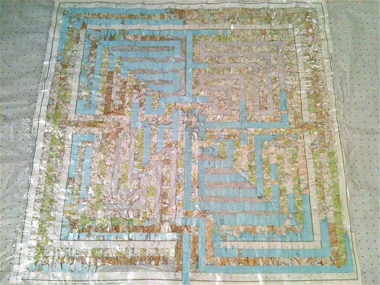 'In My Own Footsteps', map pieces on paper, 140 x 143 cm, 2013