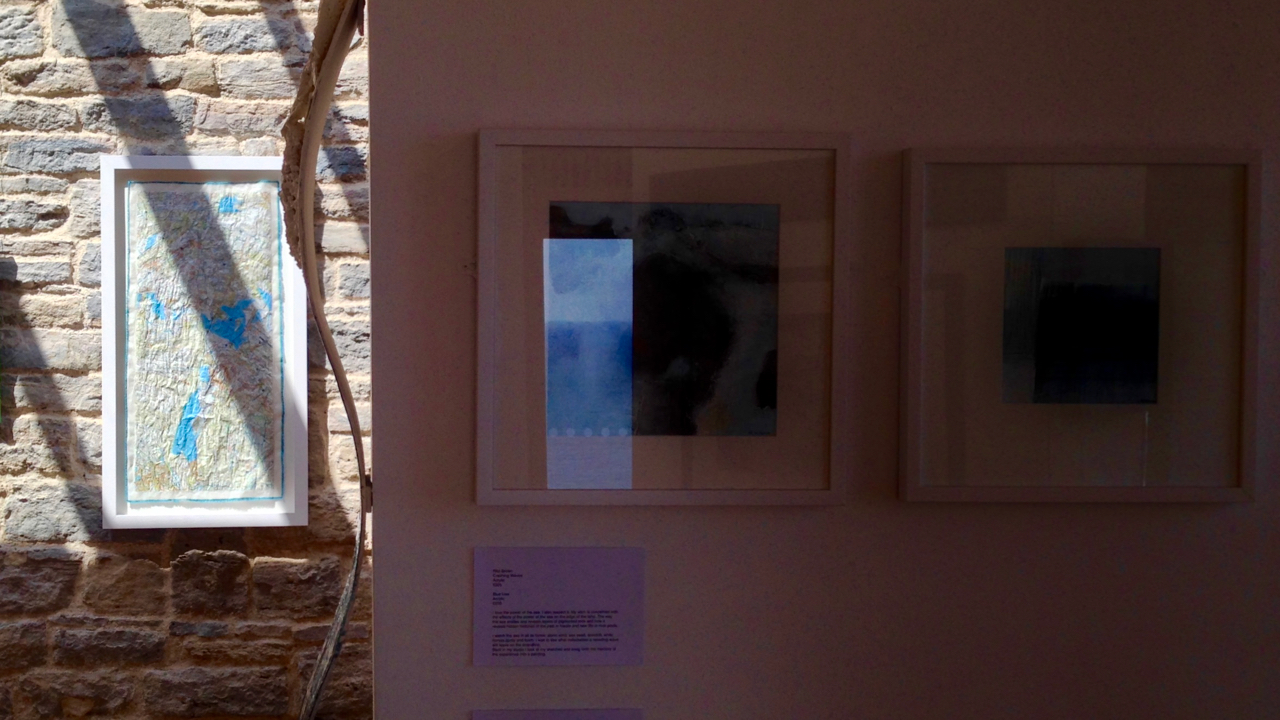 gallery view from DVA exhibition "Interrogating Projects" 2016 at Durlston Castle, including artwork by Michelle Rumney