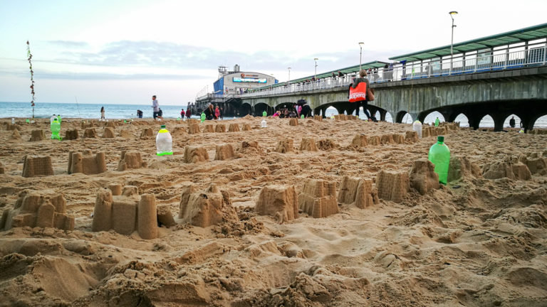Beach labyrinth on the sand for Arts by the Sea festival by artist Michelle Rumney
