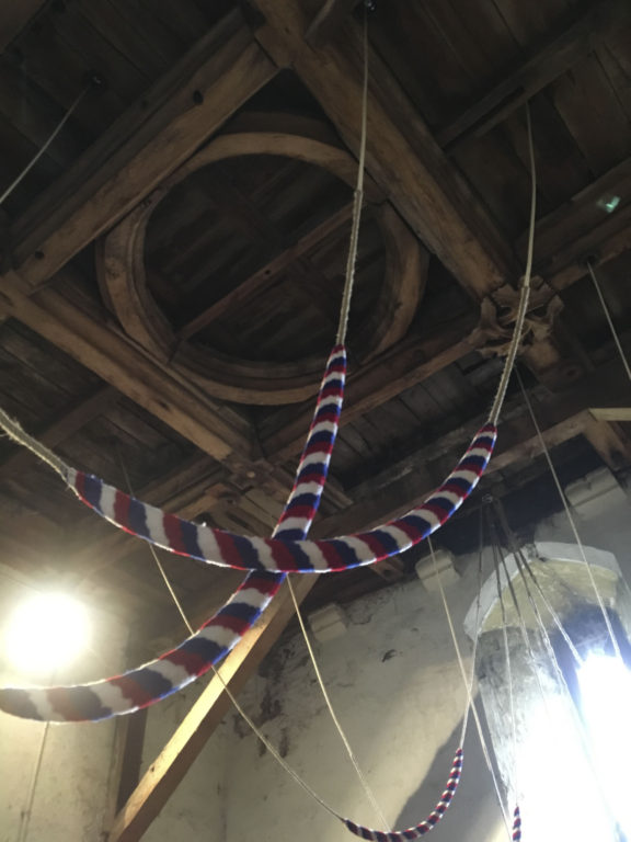 bell ropes in the bell tower of St Marys Priory Church Abergavenny in Wales - part of the St Thomas Way
