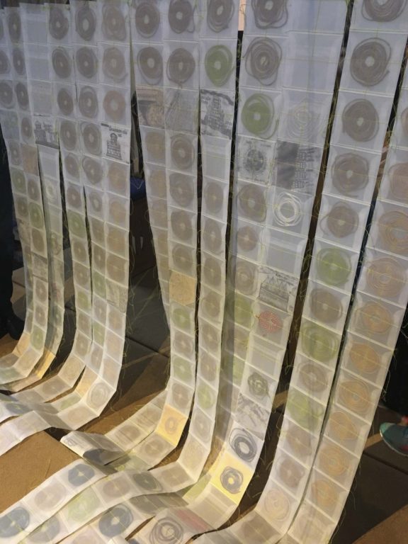 artwork ready to be installed hanging from the bell tower of St Marys Priory Church Abergavenny in Wales - part of the St Thomas Way