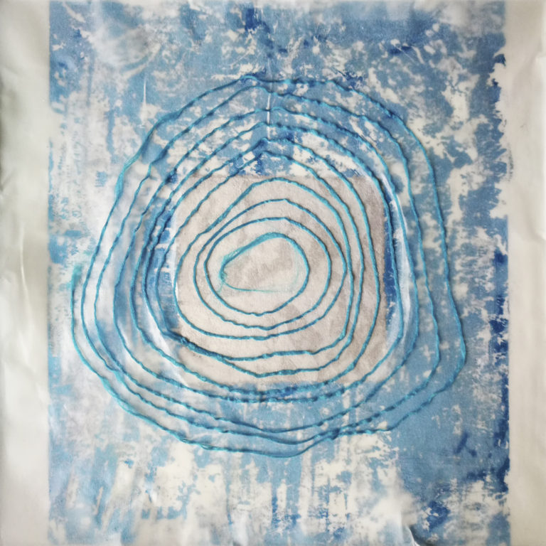 Blue Spiral artwork by Michelle Rumney from the St Thomas Way Swansea to Hereford 2018
