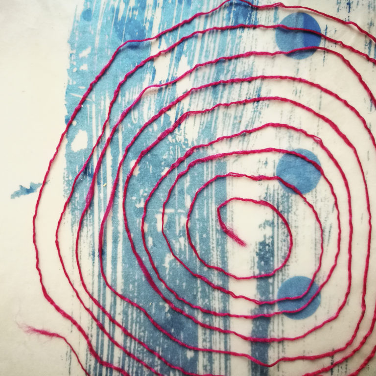 Blue dot Spiral artwork by Michelle Rumney from the St Thomas Way Swansea to Hereford 2018