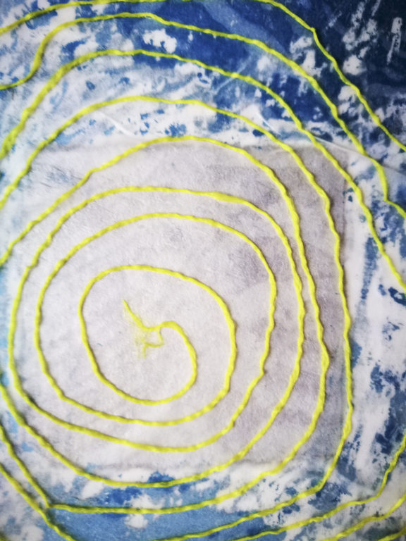 Yellow Spiral artwork by Michelle Rumney from the St Thomas Way Swansea to Hereford 2018