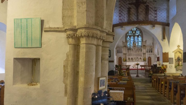 artwork in St Illtuds Llantwit Major in the St Thomas Way exhibition Re-Making Maps of the Mind - Medieval and Modern Journeys by artist Michelle Rumney