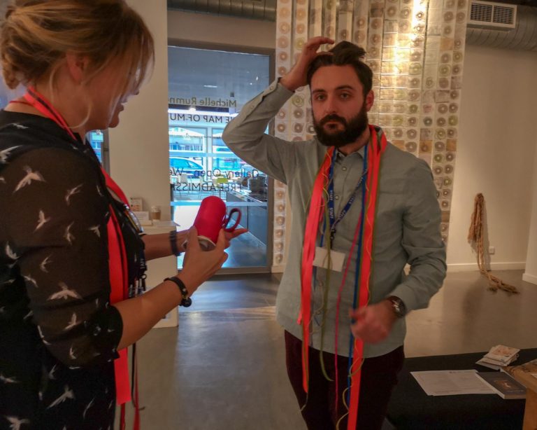 creative workshop 'Measuring to the Saint' with artist Michelle Rumney at the Map of Mundi exhibition at Lighthouse Poole