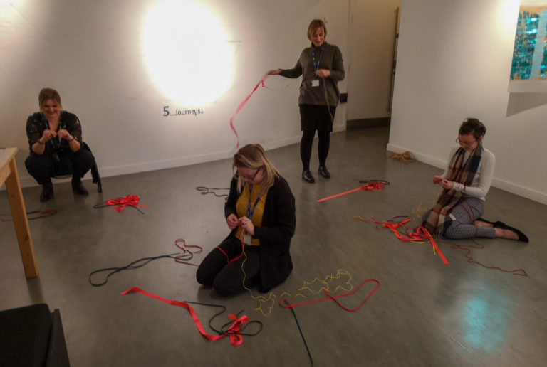 creative workshop 'Measuring to the Saint' with artist Michelle Rumney at the Map of Mundi exhibition at Lighthouse Poole