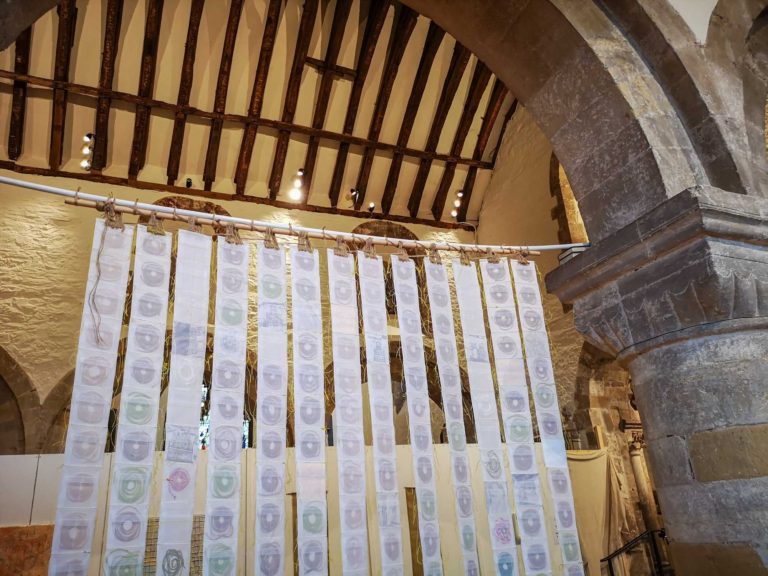 Newport Cathedral Exhibition Medieval & Modern Journeys for St Thomas Way by artist Michelle Rumney