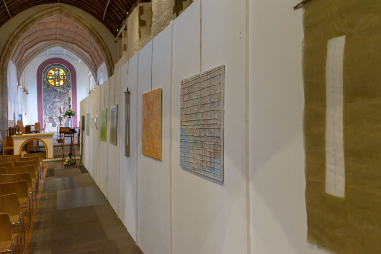 Newport Cathedral Exhibition Medieval & Modern Journeys for St Thomas Way by artist Michelle Rumney