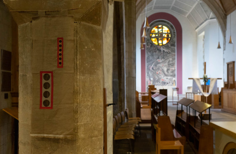 Newport Cathedral Exhibition Medieval & Modern Journeys for St Thomas Way by artist Michelle Rumney