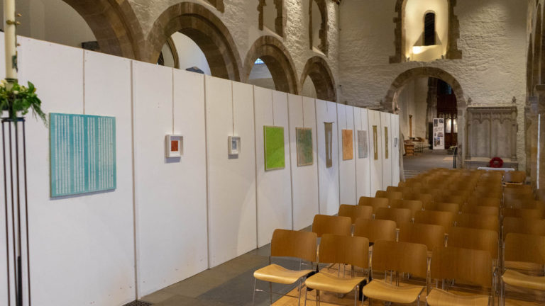 Newport Cathedral Exhibition Medieval & Modern Journeys for St Thomas Way by artist Michelle Rumney