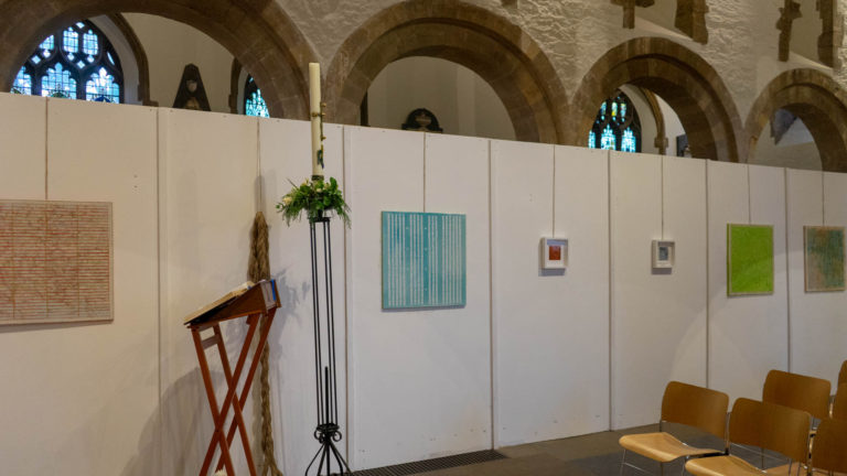Newport Cathedral Exhibition Medieval & Modern Journeys for St Thomas Way by artist Michelle Rumney