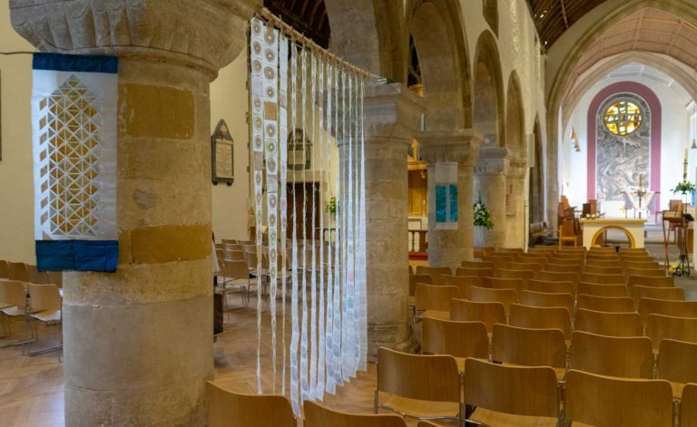 Newport Cathedral Exhibition Medieval & Modern Journeys for St Thomas Way by artist Michelle Rumney