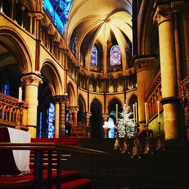 The choir with Christmas trees at Canterbury Cathedral 29 December 2019