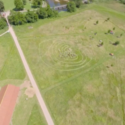 labyrinth in Longrun Meadow, Taunton, aerial photo by Jon Beard