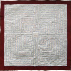 The 48 Laws of Power - Part 2 - Laws 1-25, triple meander labyrinth, book pages on paper, H168 x W168 cm, Dorset, 2013 'The 48 Laws of Power' by David Greene reworked as a mixed media artwork by Michelle Rumney in the form of a Triple Meander Labyrinth, book pages on paper, photo showing artists work Part 1