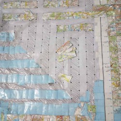 'In My Own Footsteps', map pieces on paper, (work in progress), 140 x 143 cm, 2013 'In My Own Footsteps', map pieces on paper, (work in progress), 140 x 143 cm, 2013