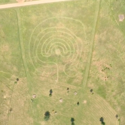 labyrinth in Longrun Meadow, Taunton, aerial photo by Jon Beard
