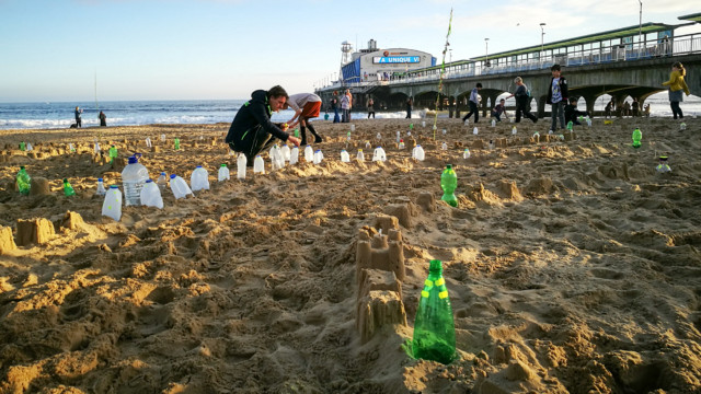 Beach labyrinth on the sand for Arts by the Sea festival by artist Michelle Rumney