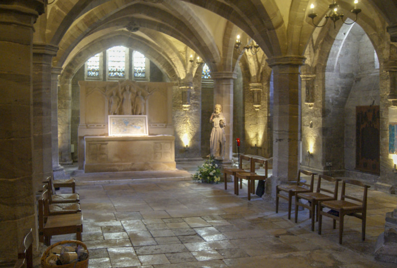 artwork on show in the Crypt by artist Michelle Rumney in the nave of Hereford Cathedral Re-Making Maps of the Mind: Medieval and Modern Journeys exhibition